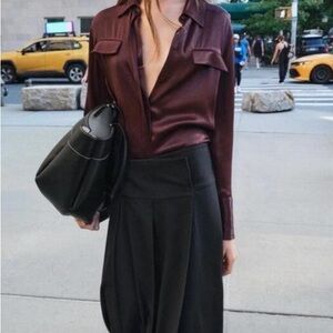 Zara Satin Effect Pocket Shirt in Rich Burgundy (Port or Tinto)